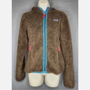 Patagonia Hooded Full Zip Marsupial Deep Pile Jacket Brown Blue Red Women's S
